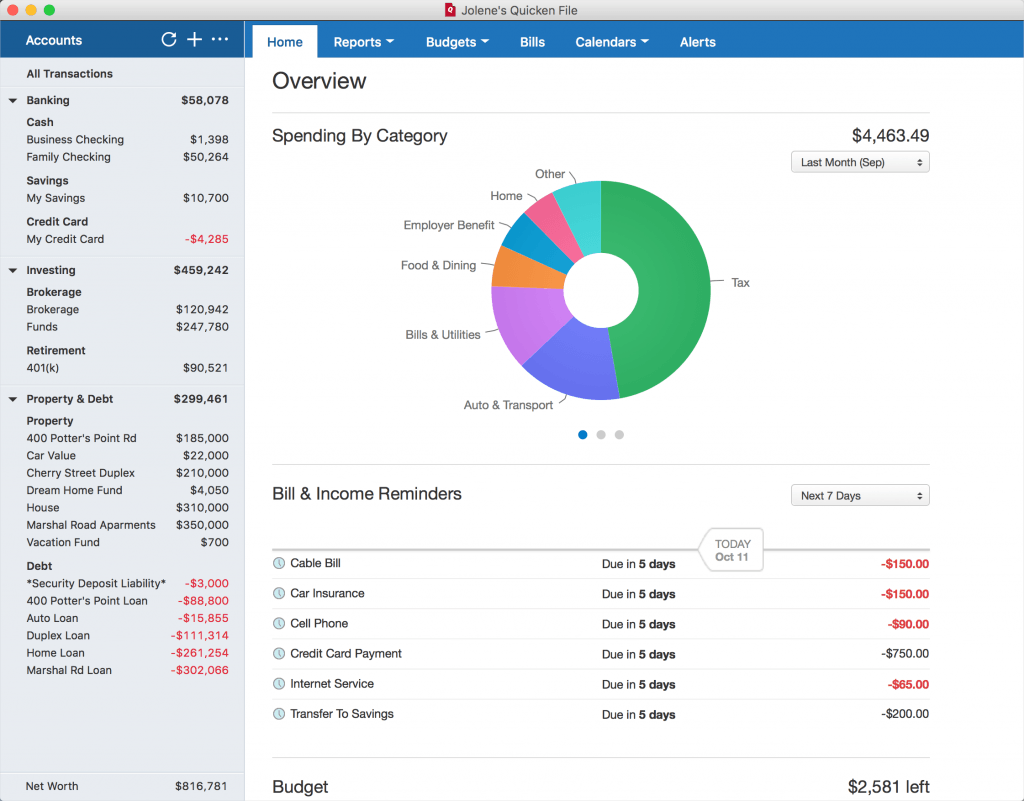 Quicken For Mac 2017 Investments Screenshot